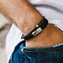 Men Leather Black Initial Bracelet