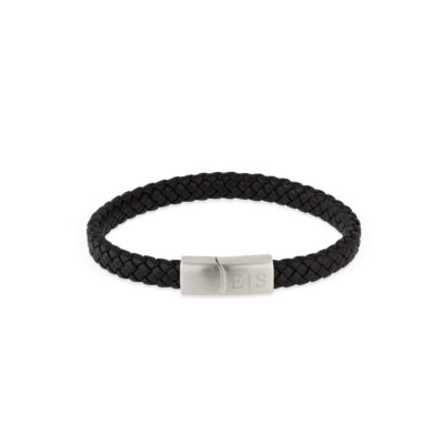 Men Leather Black Initial Bracelet