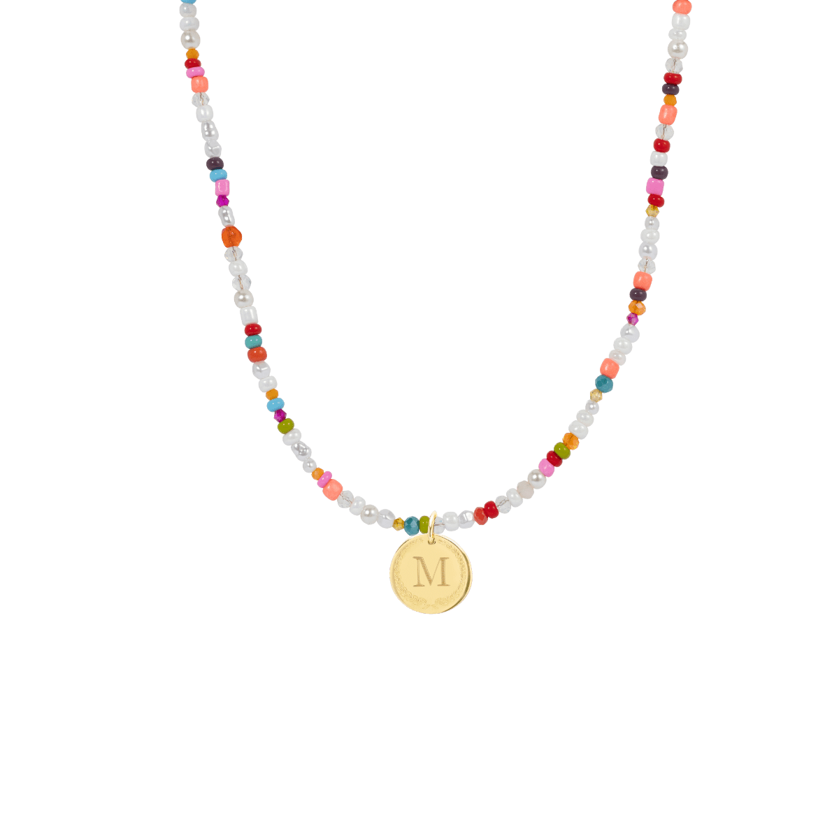 Pearl Beads Initial Coin Ketting