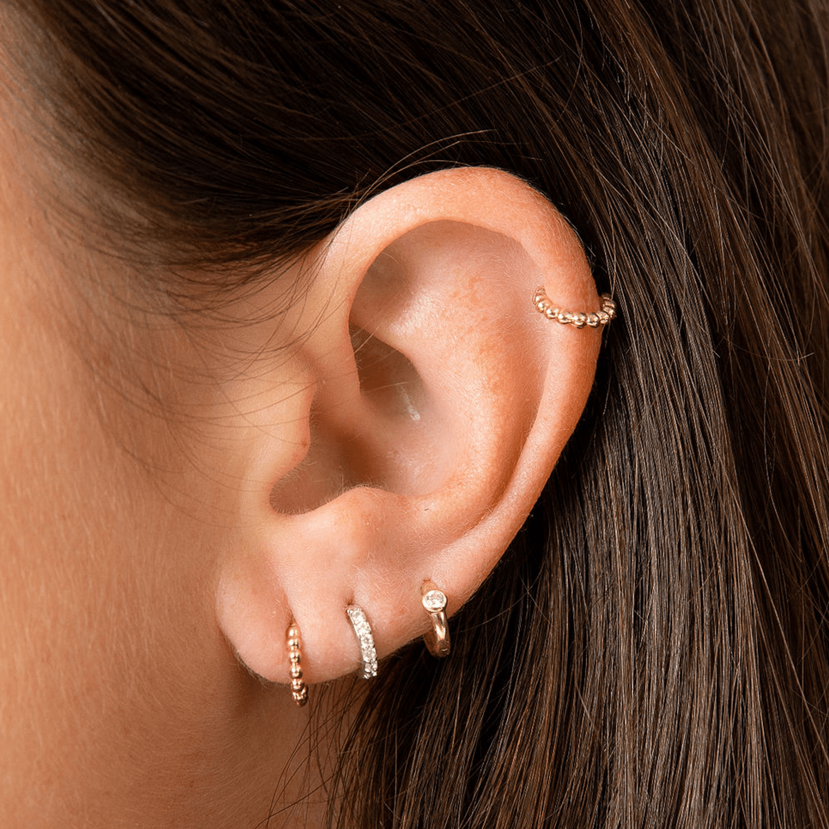 Classic Solid Gold Tiny Pavé Hoops