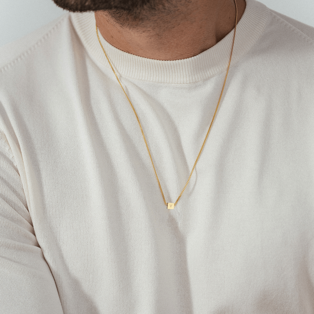 Men Tiny Cube Initial Ketting