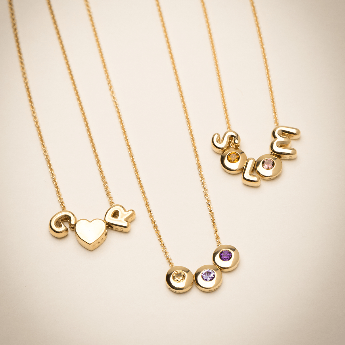 Solid Gold Letter + Birthstone Ketting
