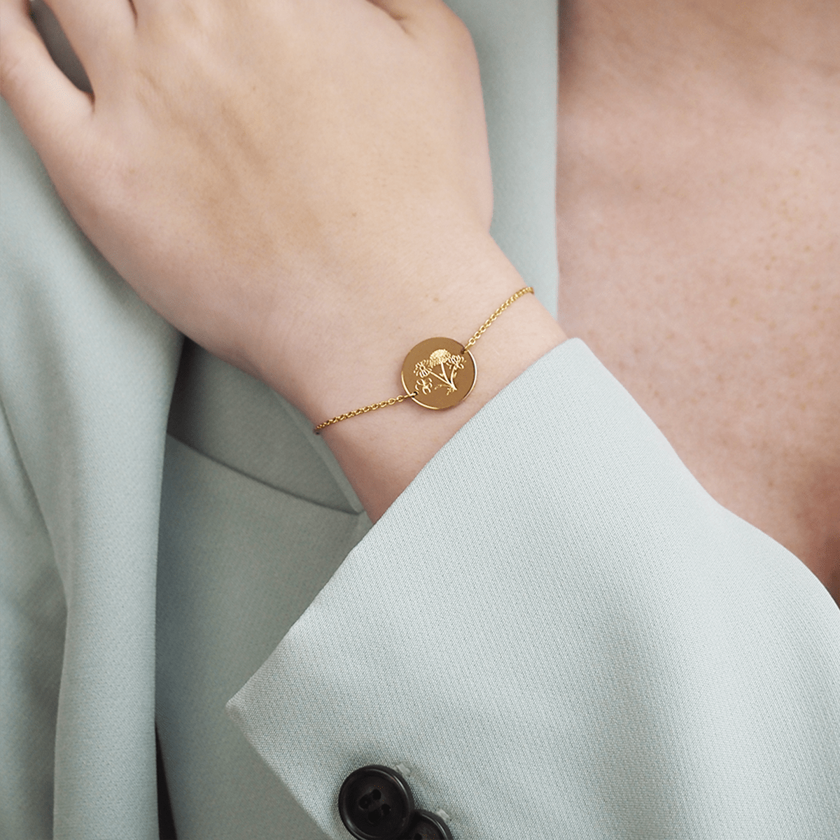 Familien Geburtsblumen Bouquet Münz Armband Gold