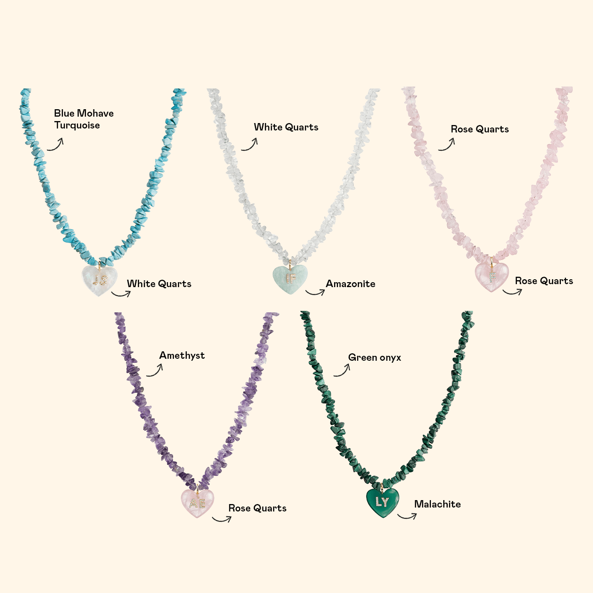 Gemstone Initial Heart Ketting 