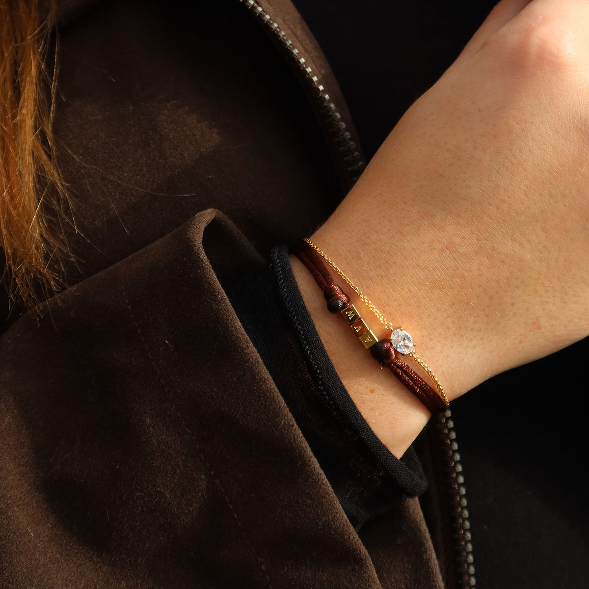 Initial Cube Satin Cord Bracelet