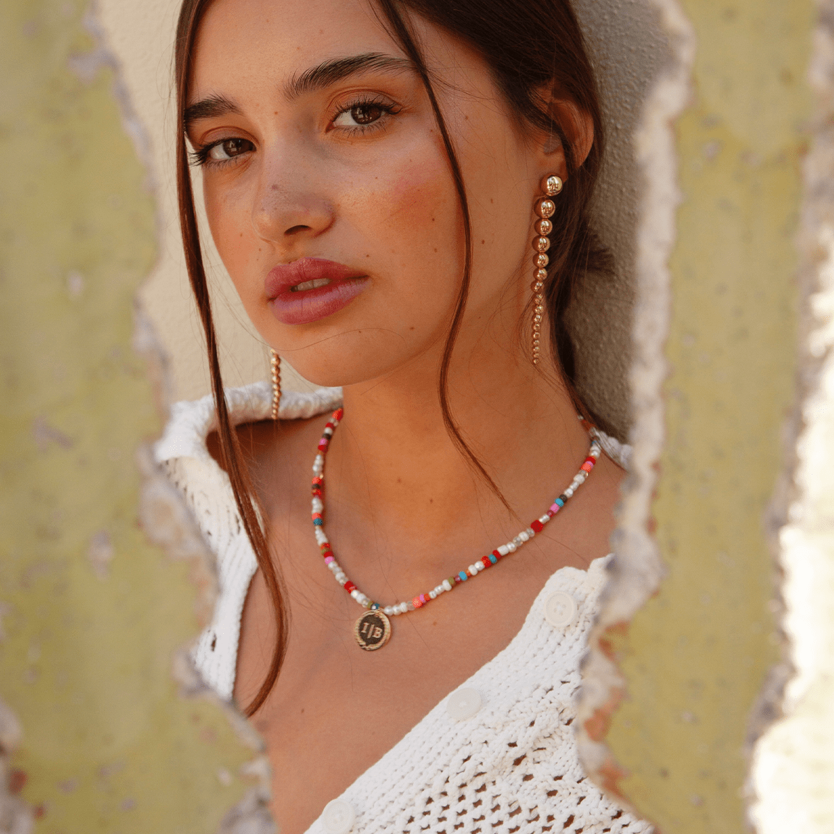 Pearl Beads Initial Coin Ketting