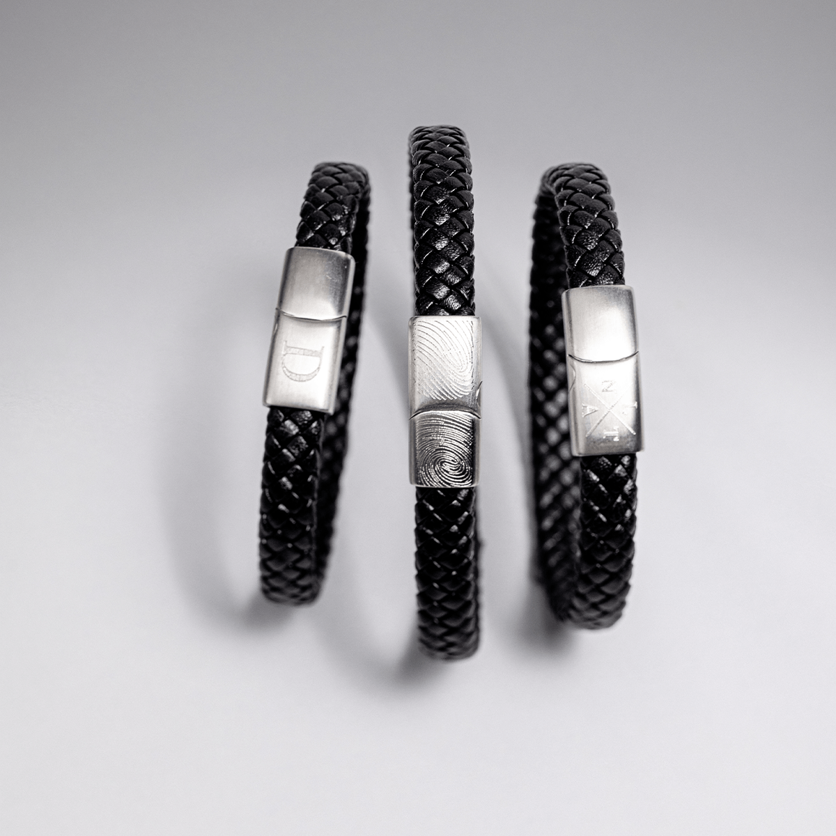 Men Leather Black Initial Armband