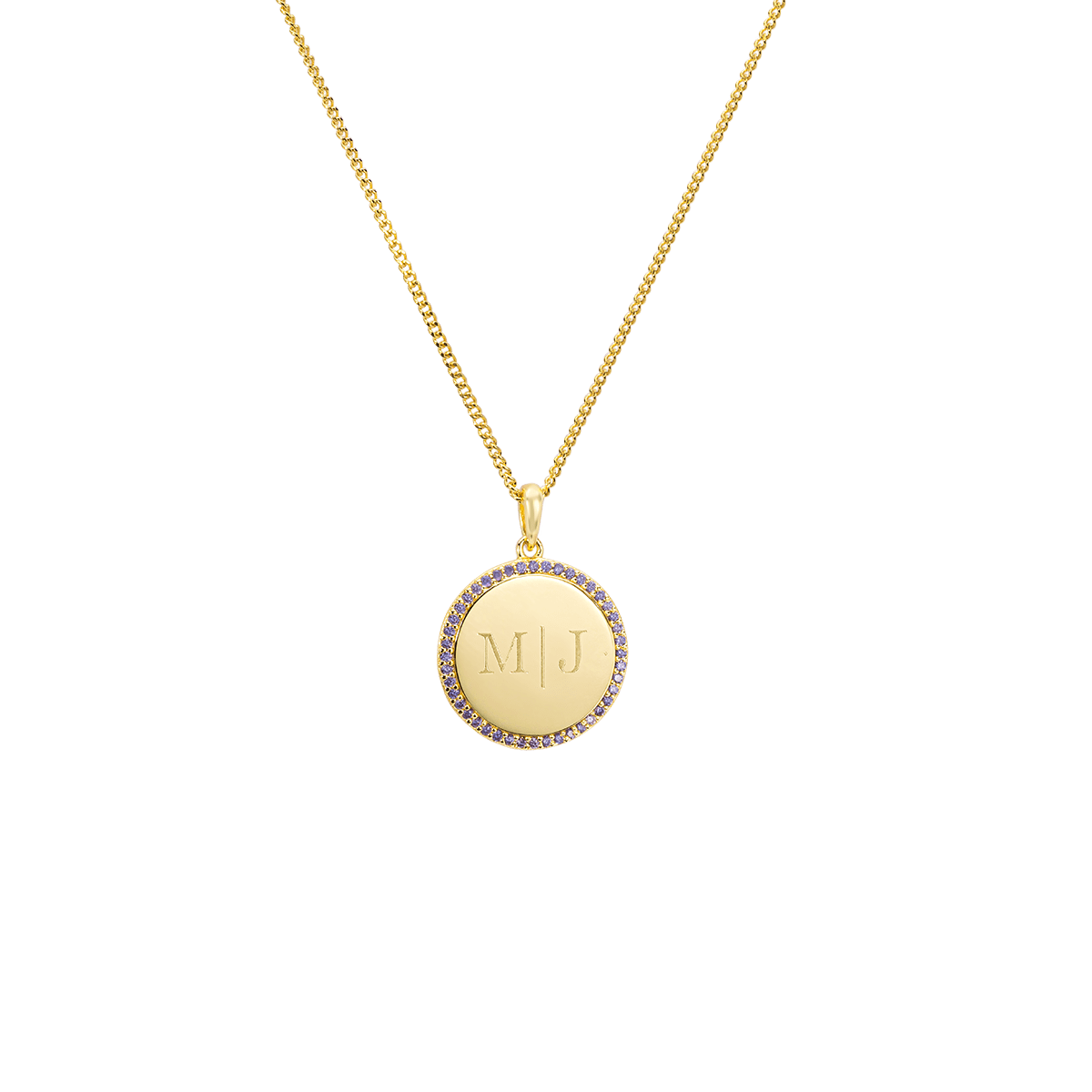 Pavé Birthstone Initial Coin Ketting