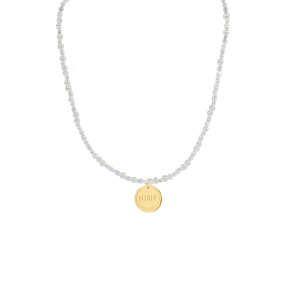 Pearl Beads Initial Coin Ketting