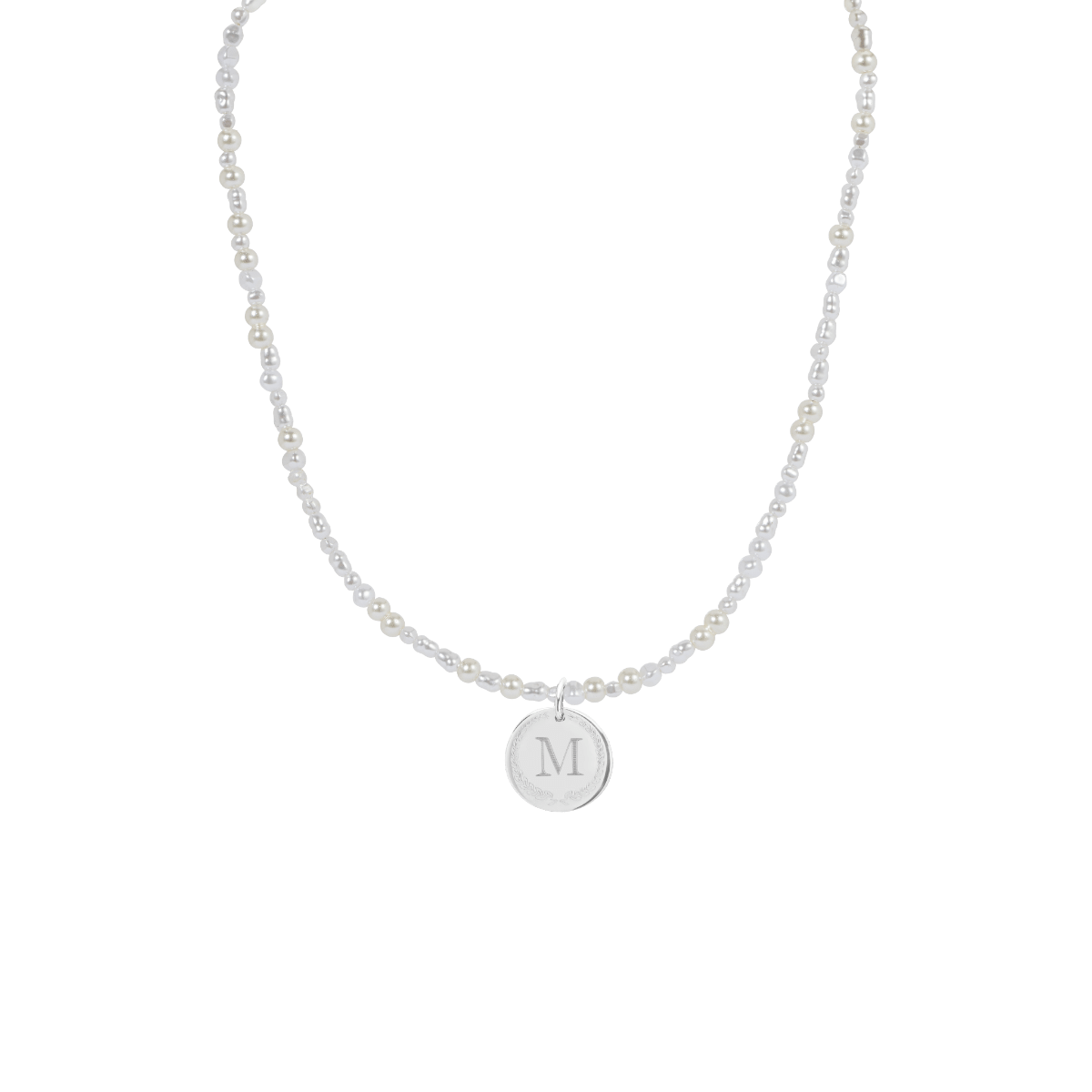 Pearl Beads Initial Coin Ketting