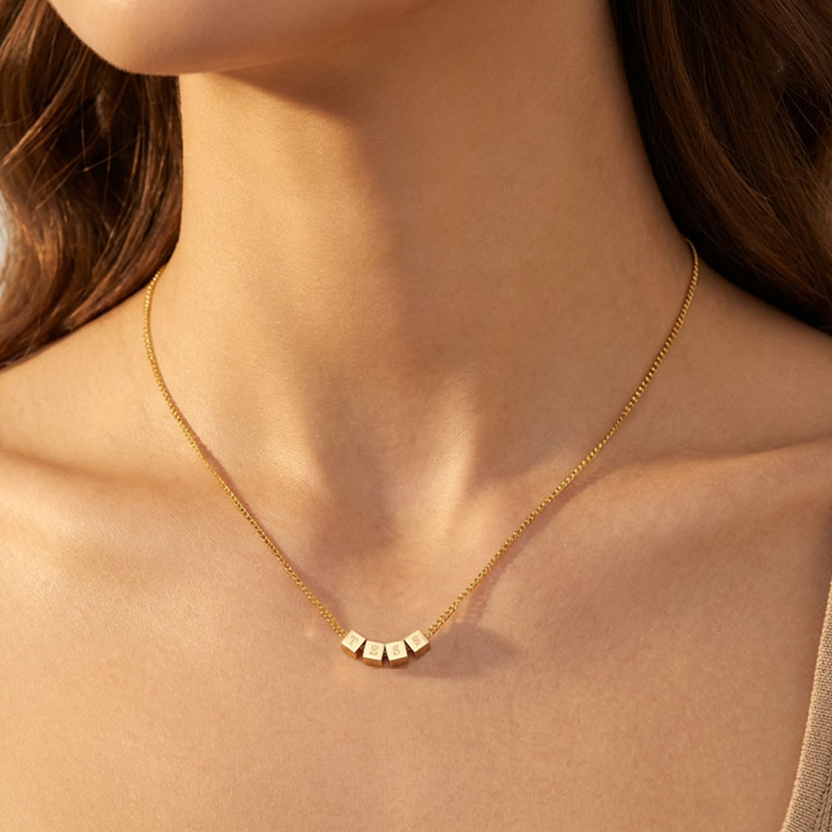 Tiny Cube Initial Necklace