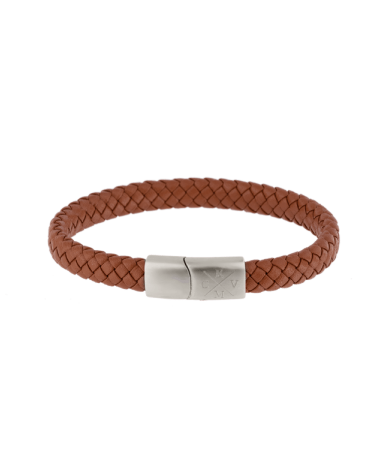 Men Leather Brown Initial Bracelet