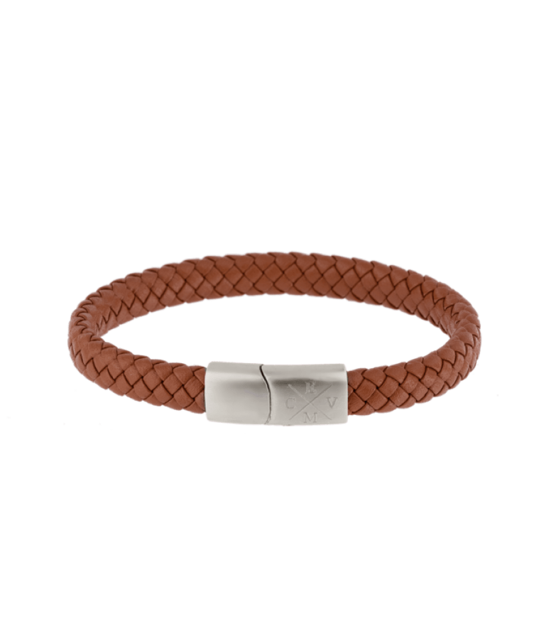 Men Leather Brown Initial Armband