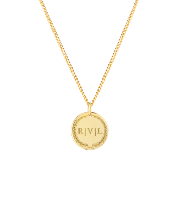 initial coin necklace goud