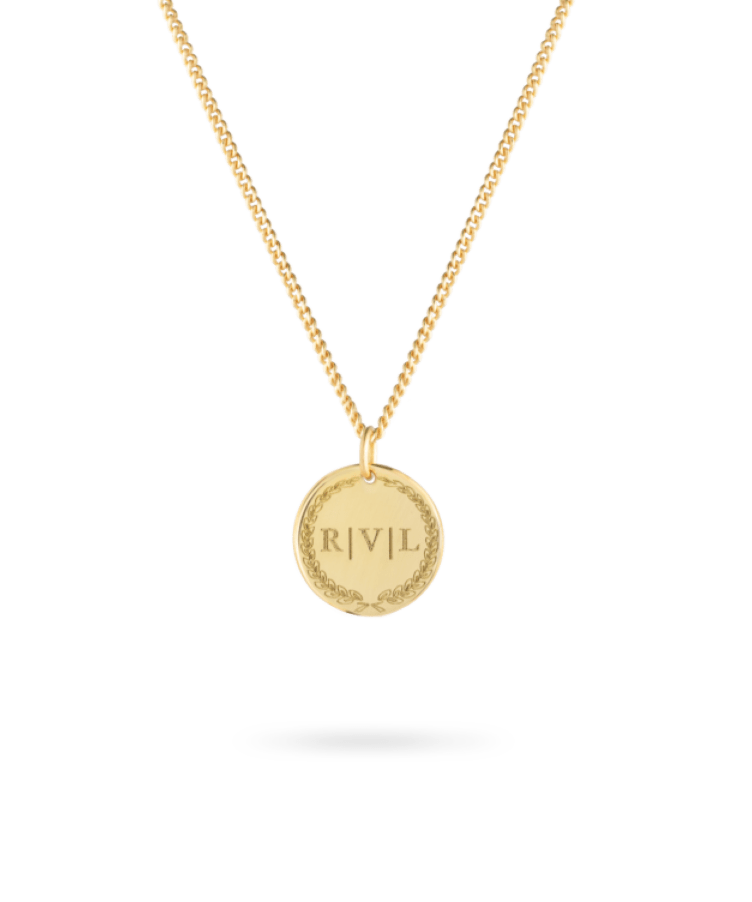 initial coin necklace gold