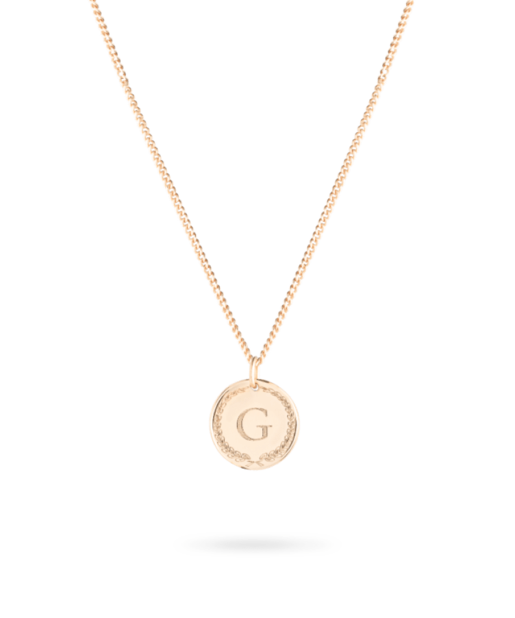 initial coin necklace gold