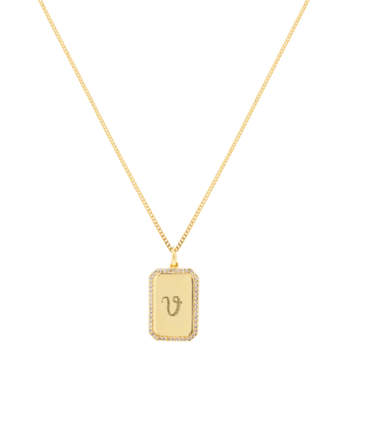 Grand Pavé Monogram Tag Necklace