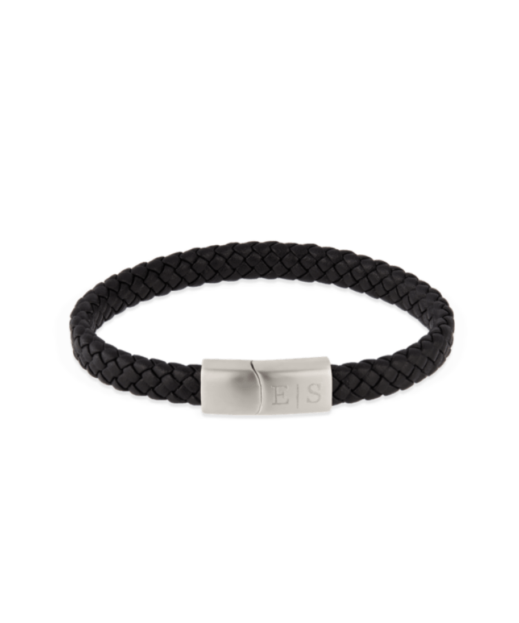 Men Leather Black Initial Armband