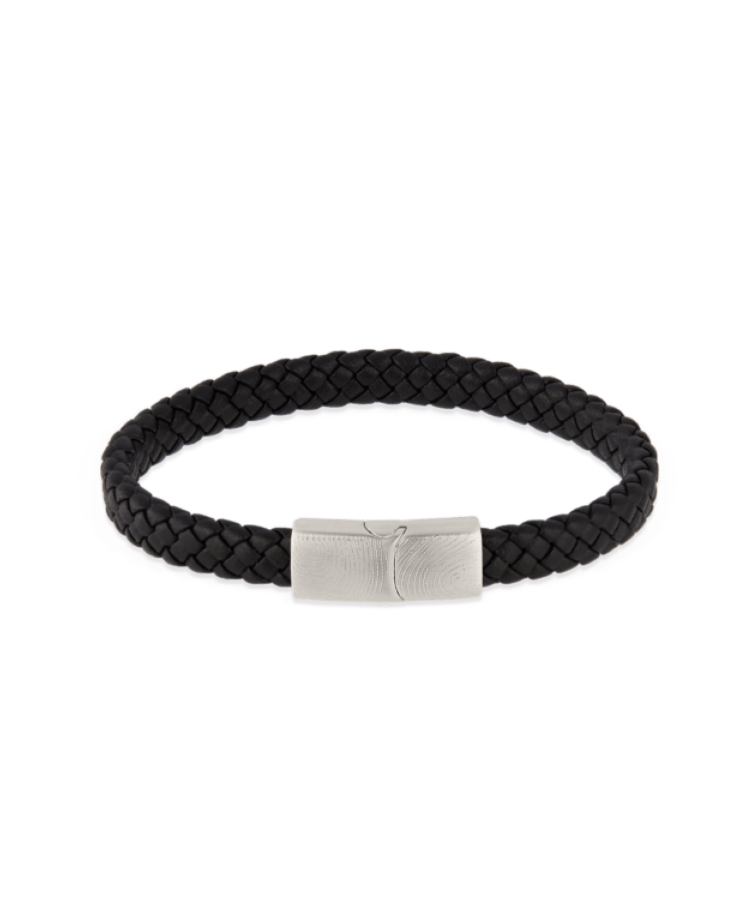 Men Leather Black Initial Armband