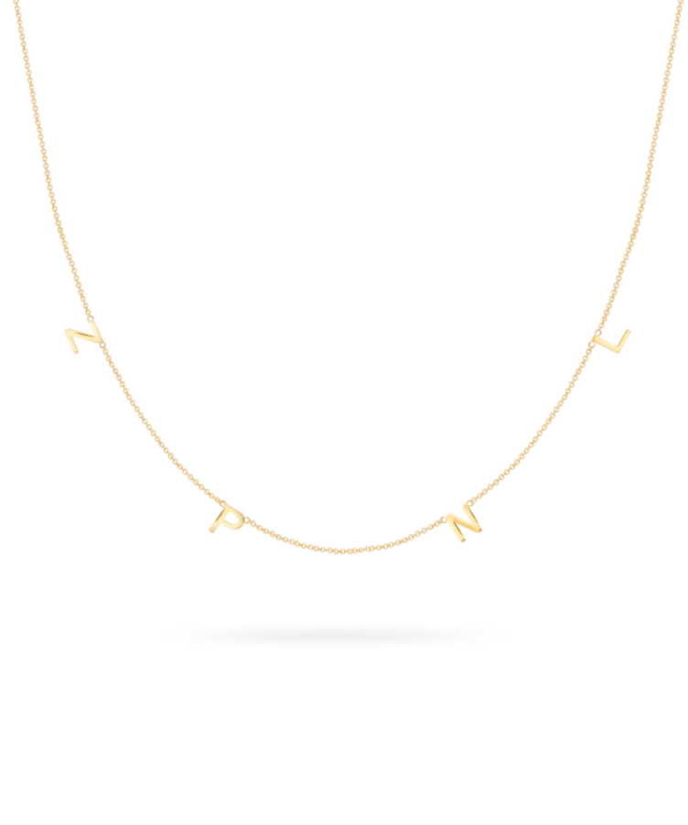 letter necklace goud