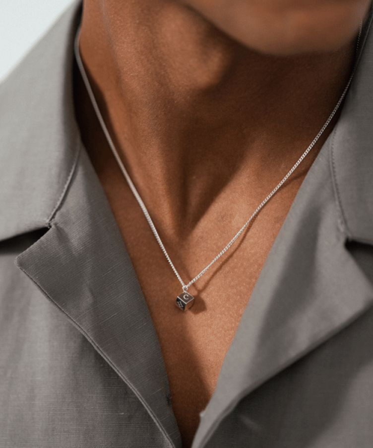 Men Cube Initial Necklace