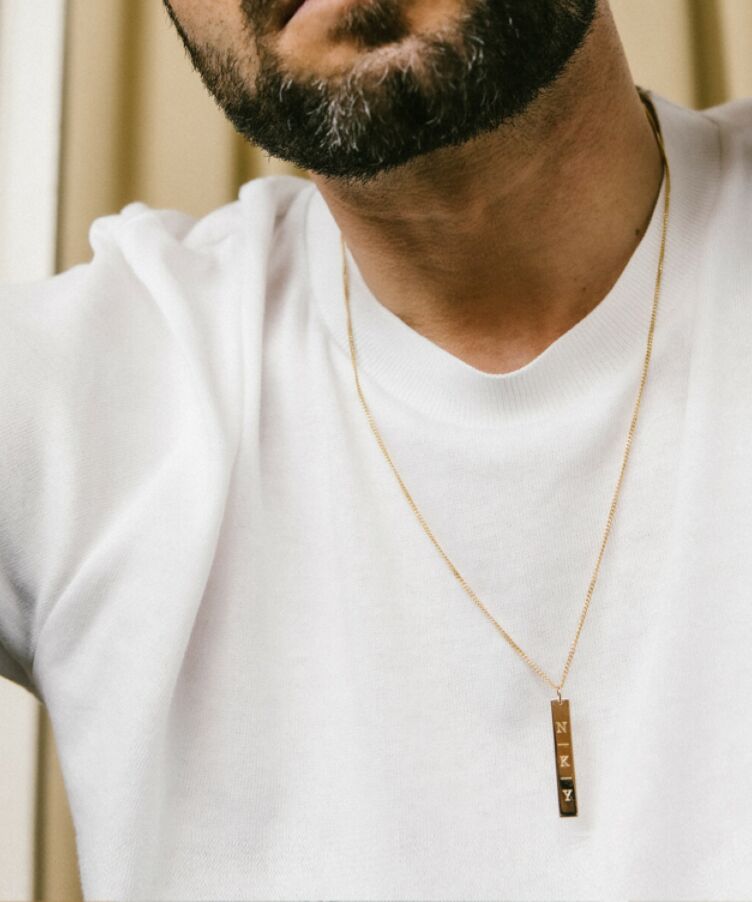 Men Bar Initial Necklace