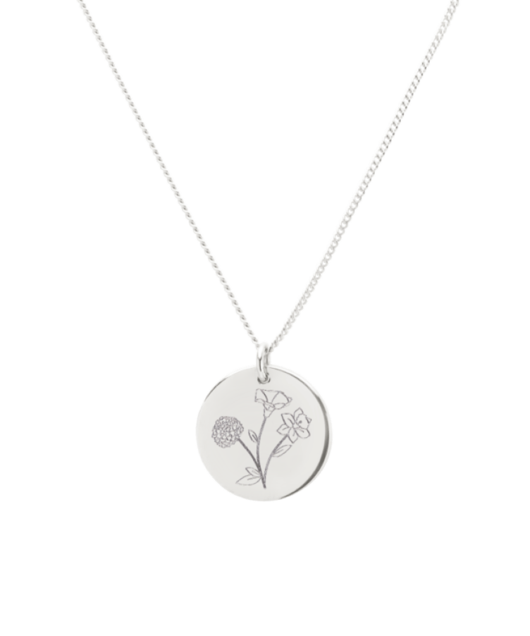 Family Birthflower Bouquet Coin Necklace